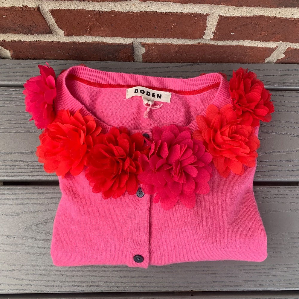 Boden Flower Embellished Crop Cardigan